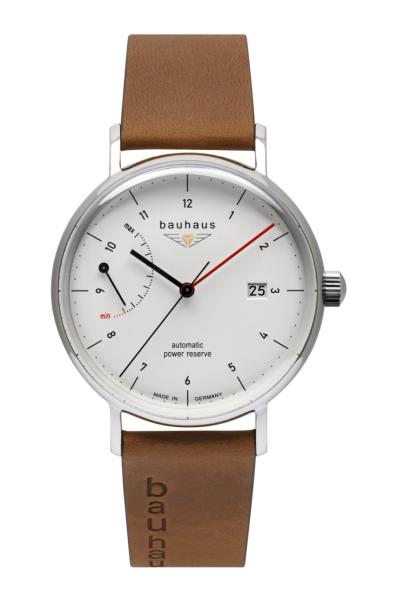 Bauhaus Herrenuhr Automatik mit Gangreserveanzeige und Lederarmband